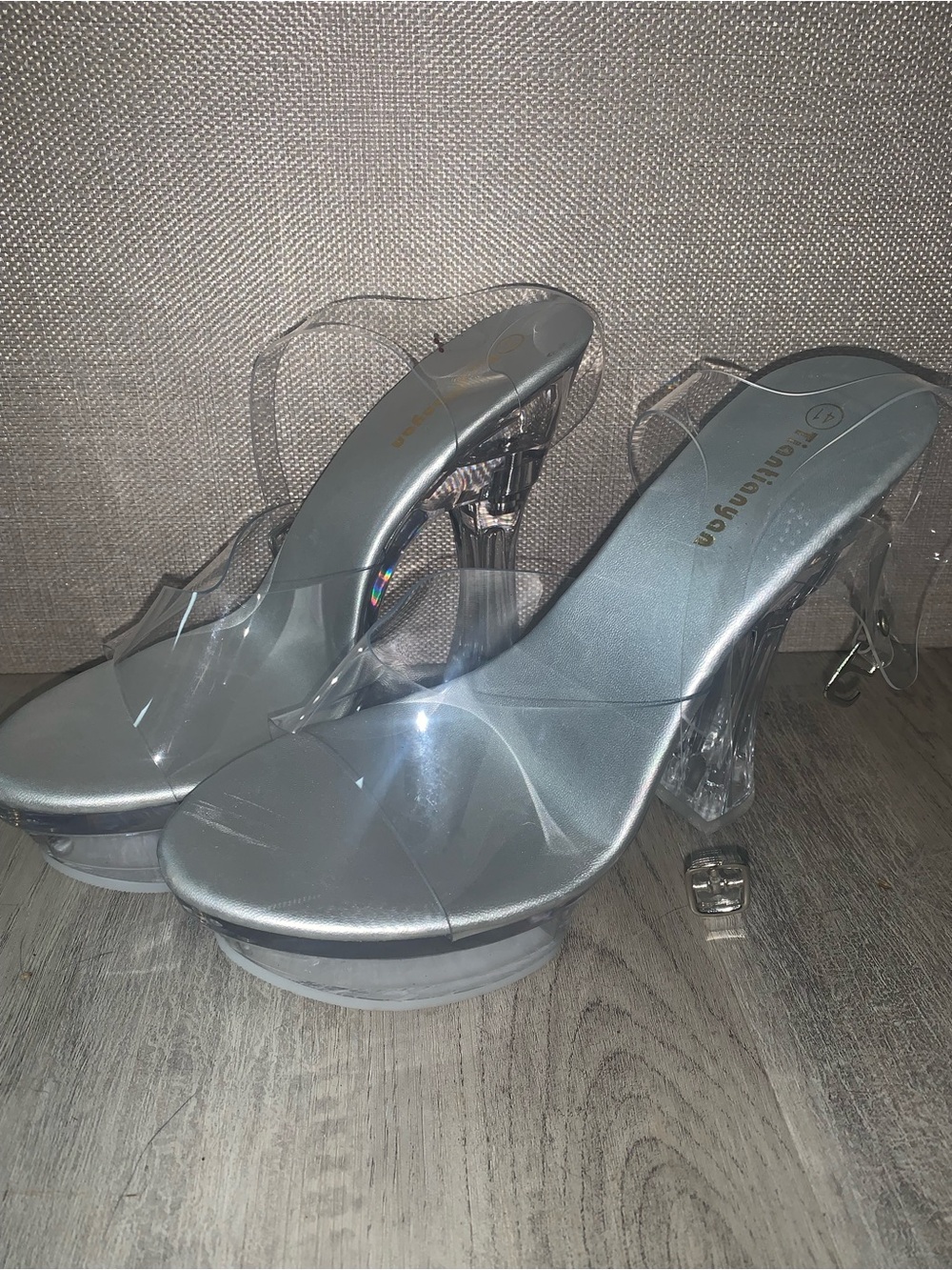 Fashion Nova Silver Platform Heels with Clear Straps worn once on stage